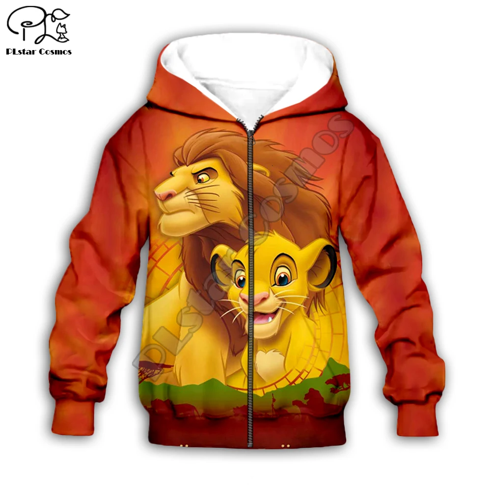 Детские толстовки с капюшоном с Simba из мультфильма «Король Лев»; mufasa; толстовки на молнии с объемным принтом для малышей; MATATA для мальчиков и девочек; пуловер HAKUNA