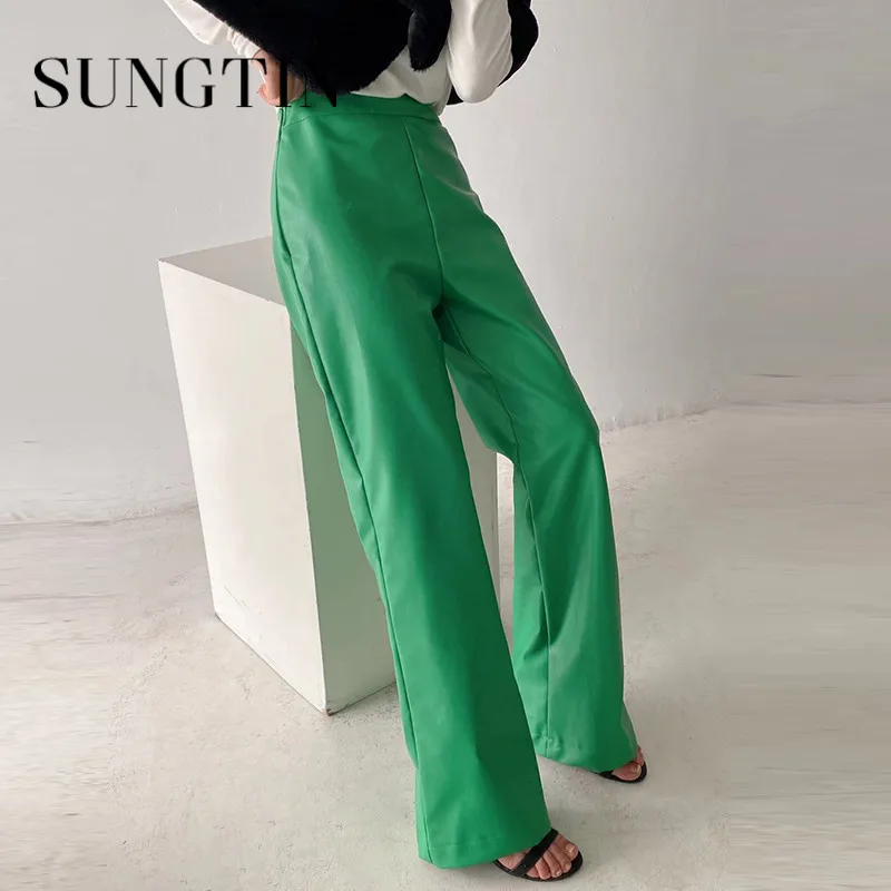 Винтажные повседневные брюки Sungtin из искусственной кожи женские осенне-зимние