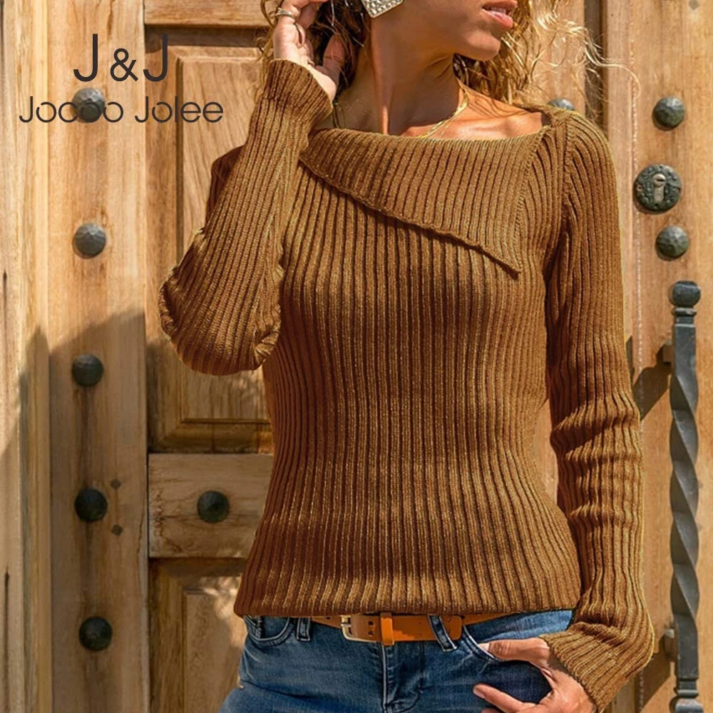 Женский трикотажный свитер с длинным рукавом и воротником-лодочкой | Женская