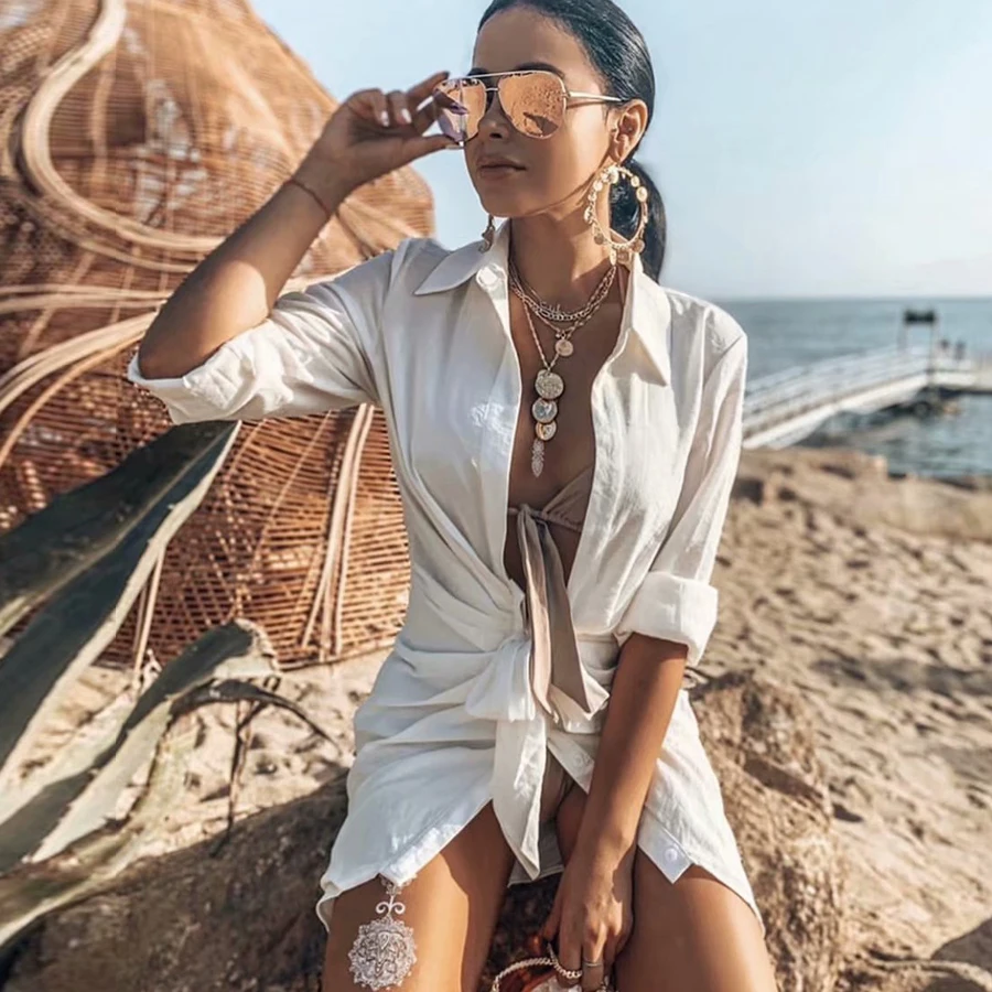 TEELYNN сексуальное платье рубашка с глубоким v образным вырезом и длинным рукавом