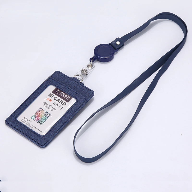 

1pc PU Staff Work Card Cover with Retractable Lanyard Business Credit Card Bag Pass Bus Card Sleeve Badge Holder with Neck Strap