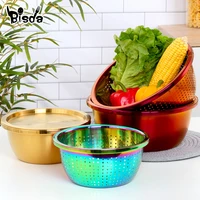 3 pcsset kitchen tool drain basin basket fruit strainers vegetable basket stainless steel fruit plate gold home storage