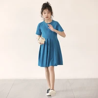 girls summer retro pleated dress 2021 children casual simple dress for kids party wear costume