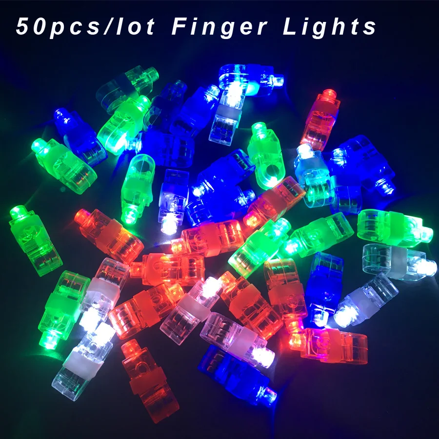 Luces LED de colores brillantes para los dedos, l&aacute;mparas de emisi&oacute;n de l&aacute;ser para celebraci&oacute;n de boda, Festival, decoraci&oacute;n de fiesta de cumplea&ntilde;os para ni&ntilde;os, 50 unids/lote-0