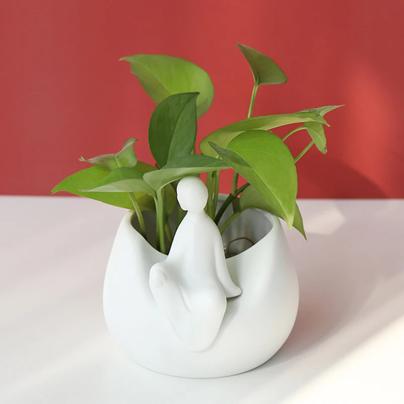 

Креативный белый цветочный горшок из дзен-керамики, украшение для офиса, Цветочная композиция, гидропонная зеленая ваза, домашний декор, кр...