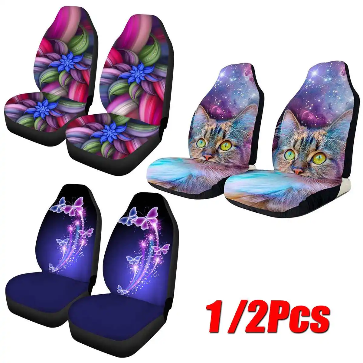 2 шт. чехлы для автомобильных сидений с 3D-принтом черепа универсальные Защитные