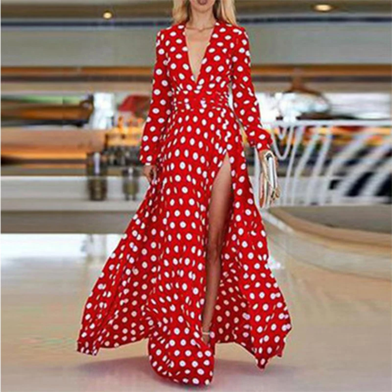 

trf za Women fall/winter dress with big V-neck casual polka dot print long skirt y2k roupas femininas essentials bt traf zaraing