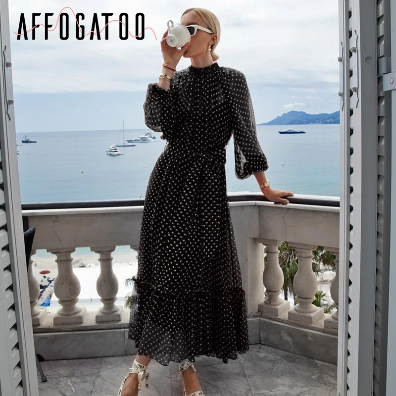 Женское платье с оборками afogaboo повседневное красное в горошек высокой талией