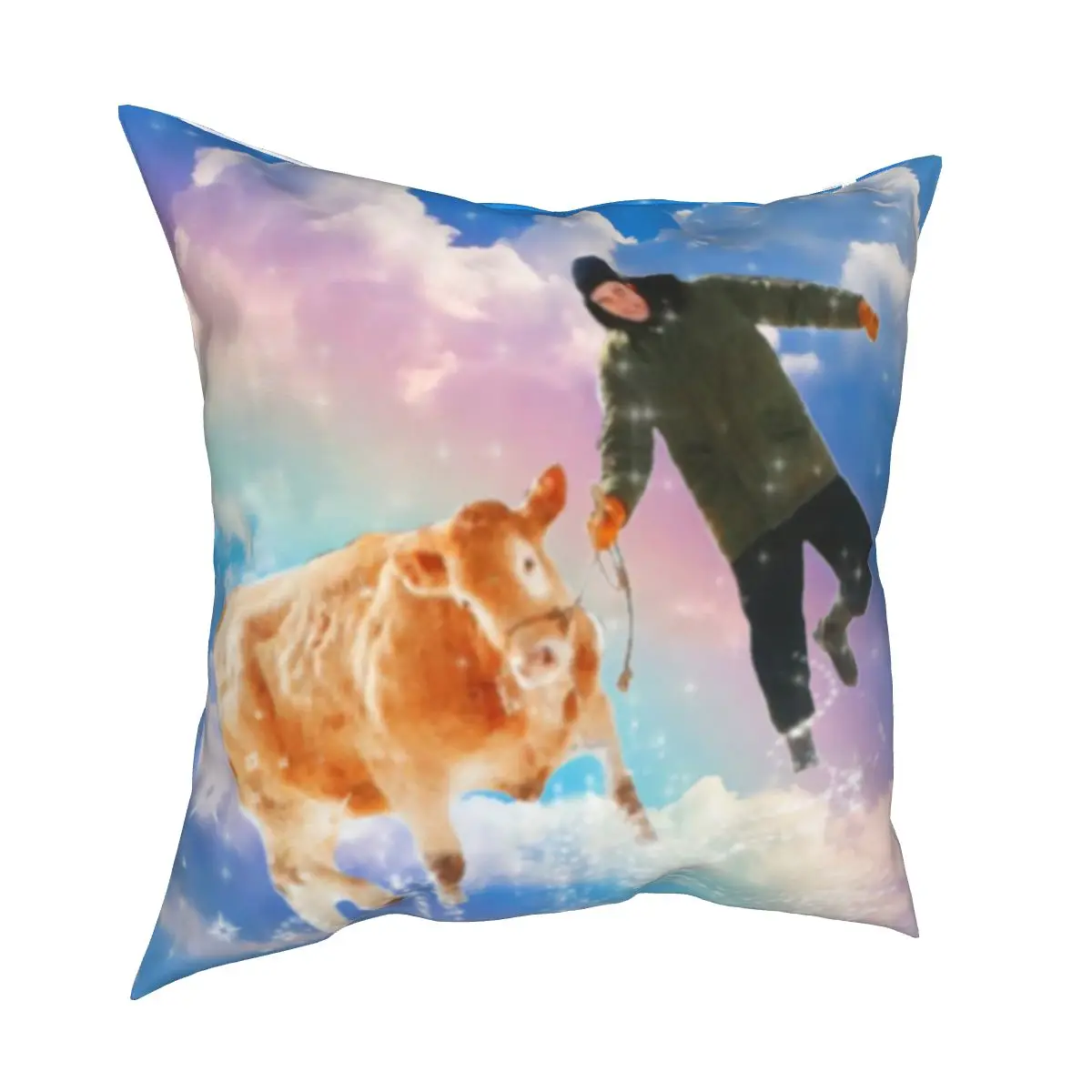 Robert Pattinson With A Cow On A Rainbow Pillowcase Printing Cushion Cover Decorations Throw Pillow Case Cover Living Room