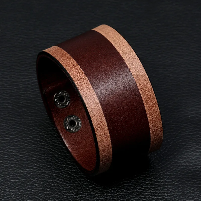 Большой винтажный браслет из натуральной коровьей кожи в стиле унисекс |