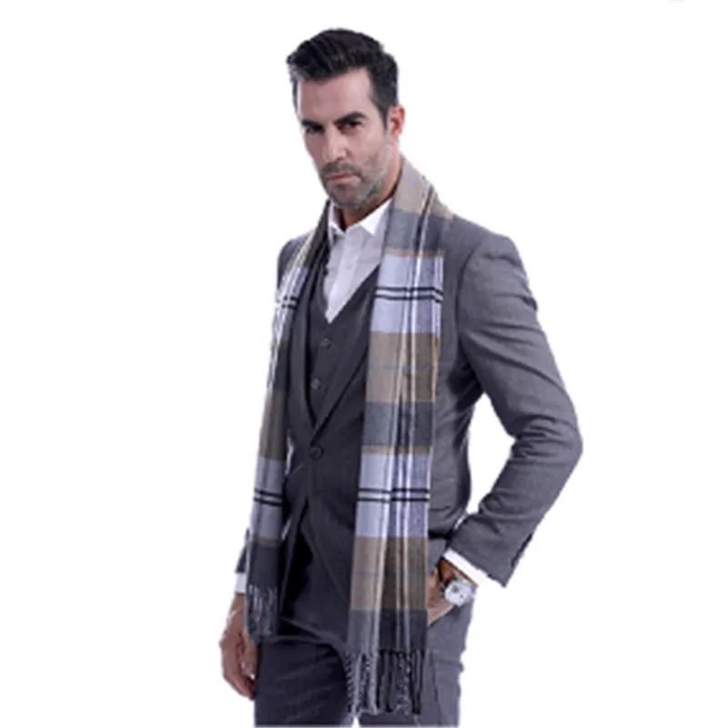 Мужской шотландский мягкий шарф шерстяная клетчатая зимняя теплая шаль длинный |