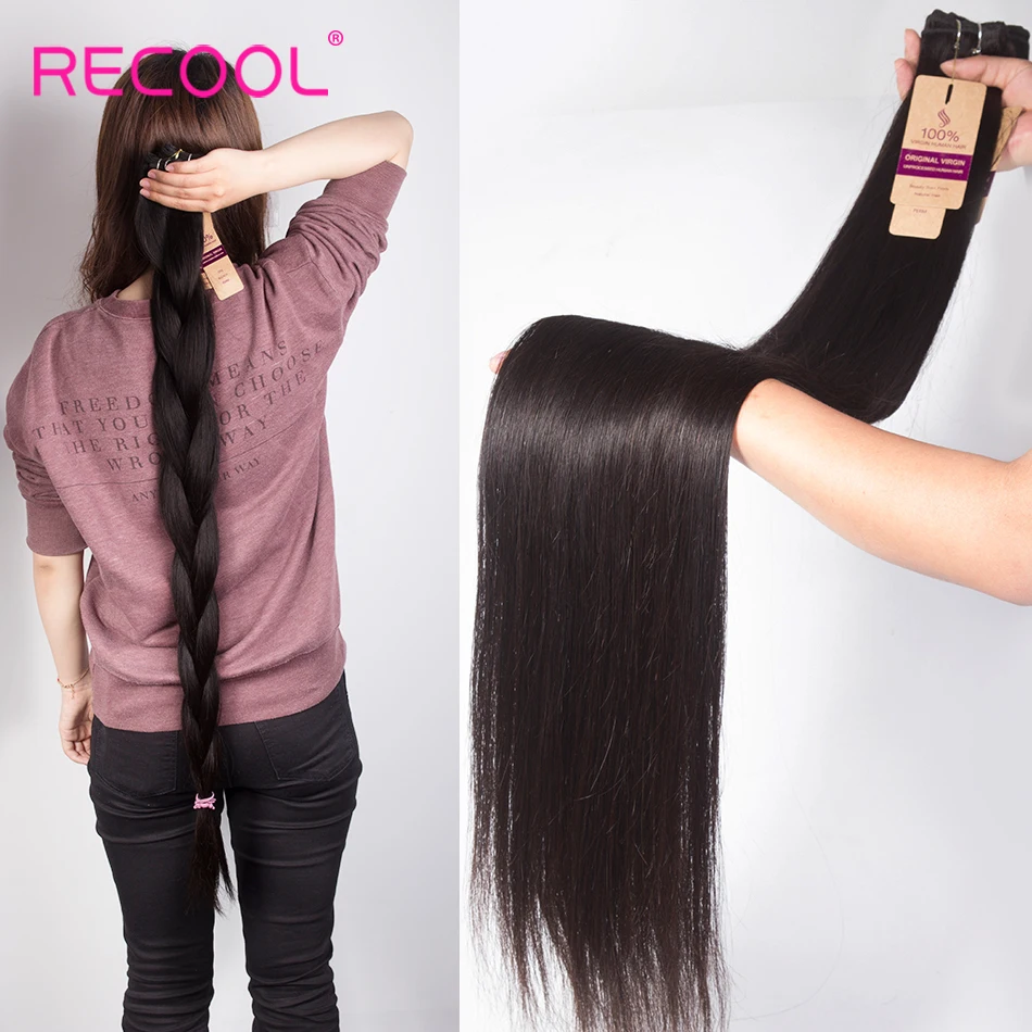 Recool 28 дюймов 30 32 38 40 Пряди с закрытием прямые человеческие волосы для наращивания