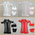 4 компл.лот, аксессуары для кукол, сексуальное женское белье, пижама, ночное белье для кукол Барби, кружевное длинное пальто, Ночная одежда + бюстгальтер + нижнее белье