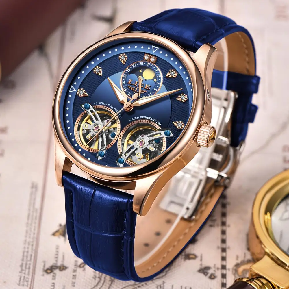 Часы наручные LIGE Мужские автоматические брендовые Роскошные модные спортивные с