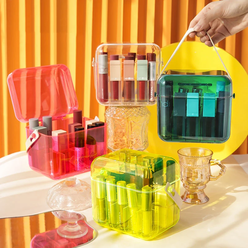 

Органайзер для косметики, держатель для помады, коробка для хранения косметики, подставка для блеска для губ, модная цветная пластиковая ко...