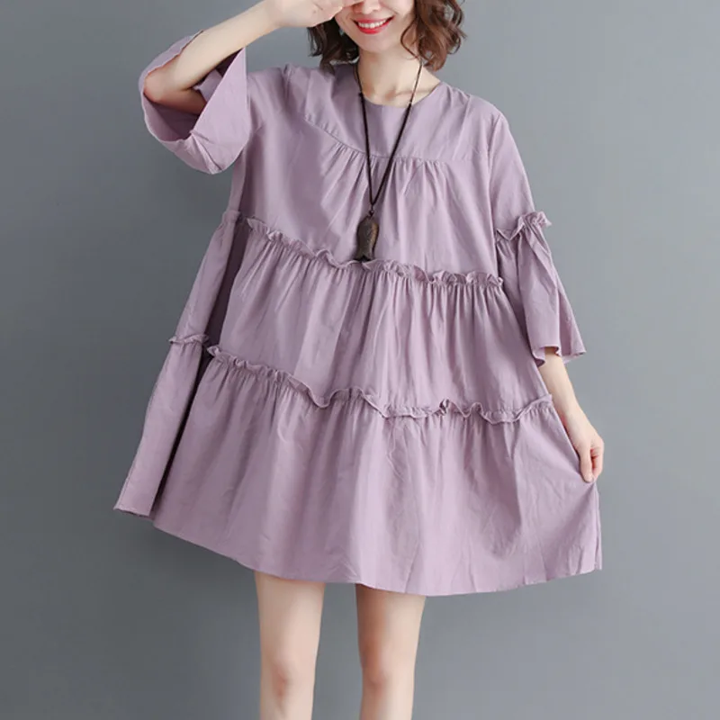 #0107 летнее платье с оборками в несколько рядов женские свободные ретро