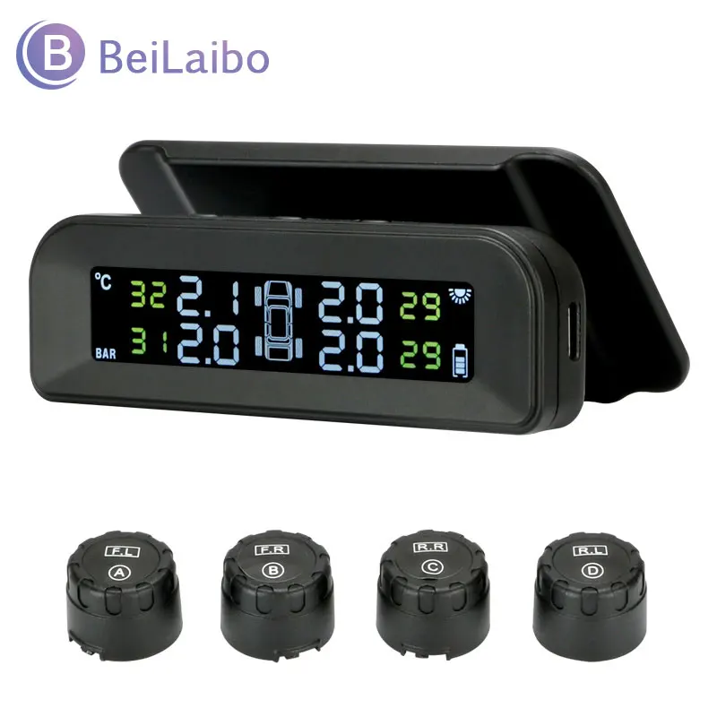 

Система контроля давления в шинах Tpms, беспроводной прибор для контроля давления в шинах с солнечной панелью и 4 датчиками, дисплеем в режиме ...