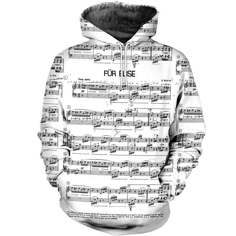 Модная толстовка с капюшоном комбинезон 3D-принтом пианино на молнии уличная