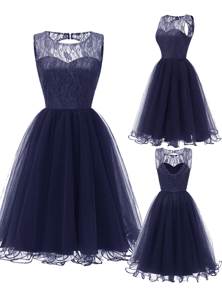 Кружевное платье подружки невесты 2020 короткое ТРАПЕЦИЕВИДНОЕ без рукавов