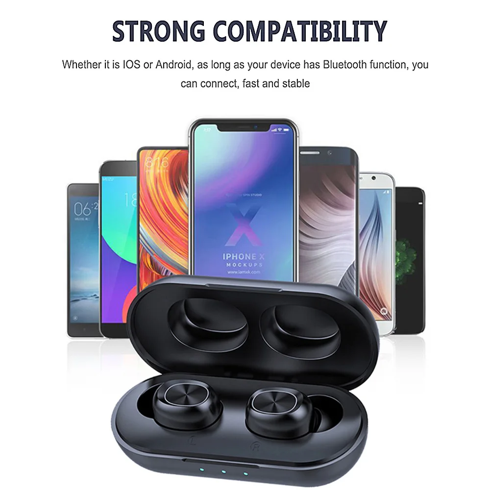 Мини BT Беспроводной наушники V5.0 сенсорный Управление Водонепроницаемый 9D стерео