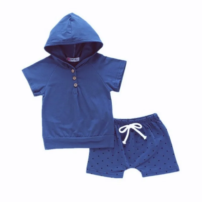 Summer Baby Boy Clothes Set 2022 New European American Child Cotton Short-Sleeve Hoodie/Dot Shorts 2Pcs Sportswear Outfits 0-3Y