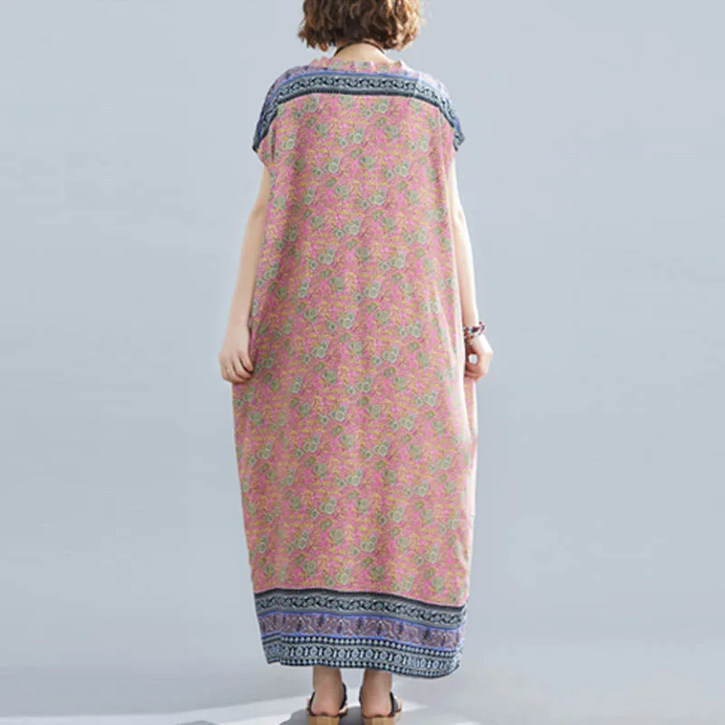 Женское платье с рукавом летучая мышь хлопковое и льняное Макси-платье размера
