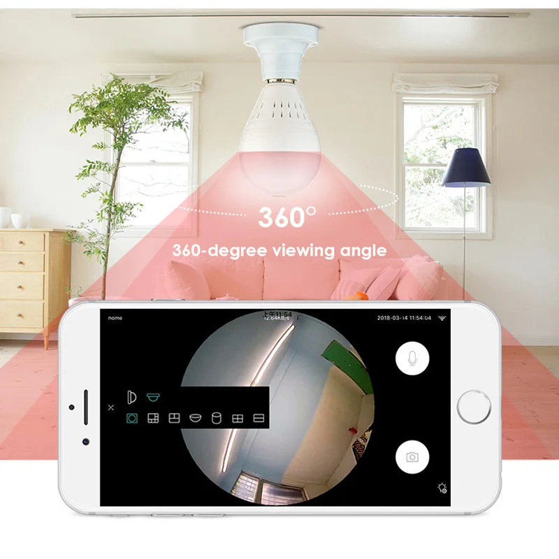 360 градусов панорамный рыбий глаз Беспроводной IP Wifi ночное видение E27 лампа P2P
