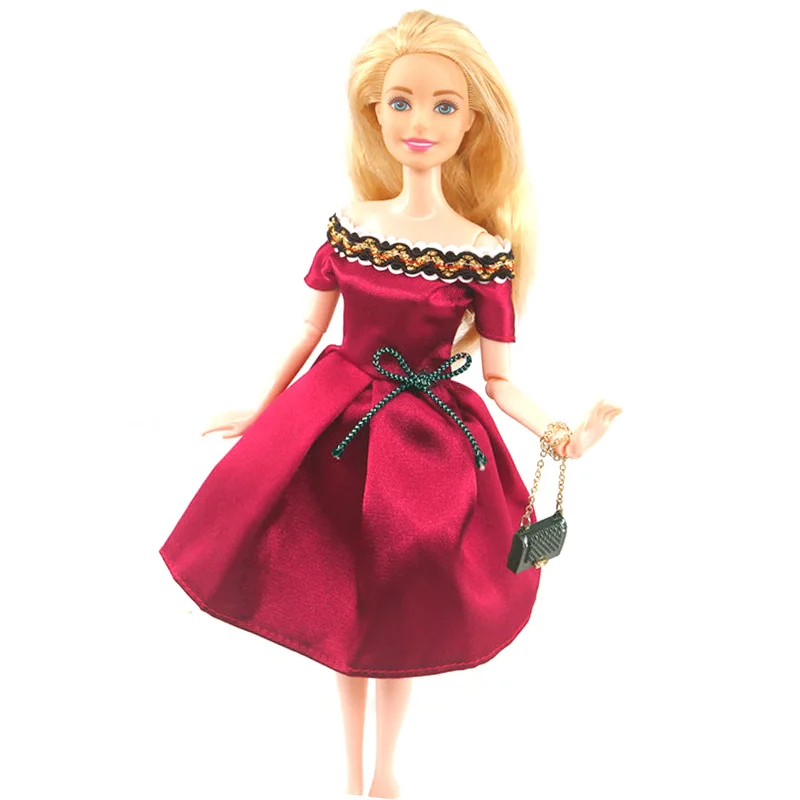 

Fashion Wine 11.5" Doll Clothes For Barbie Dress Bowknot Off Shoulder Outfits Party Gown 1/6 BJD Dollhouse Accessories Child Toy