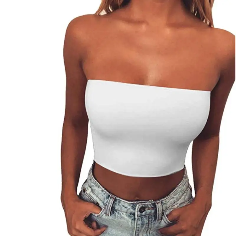 Женский летний укороченный Топ без бретелек сексуальный однотонный облегающий