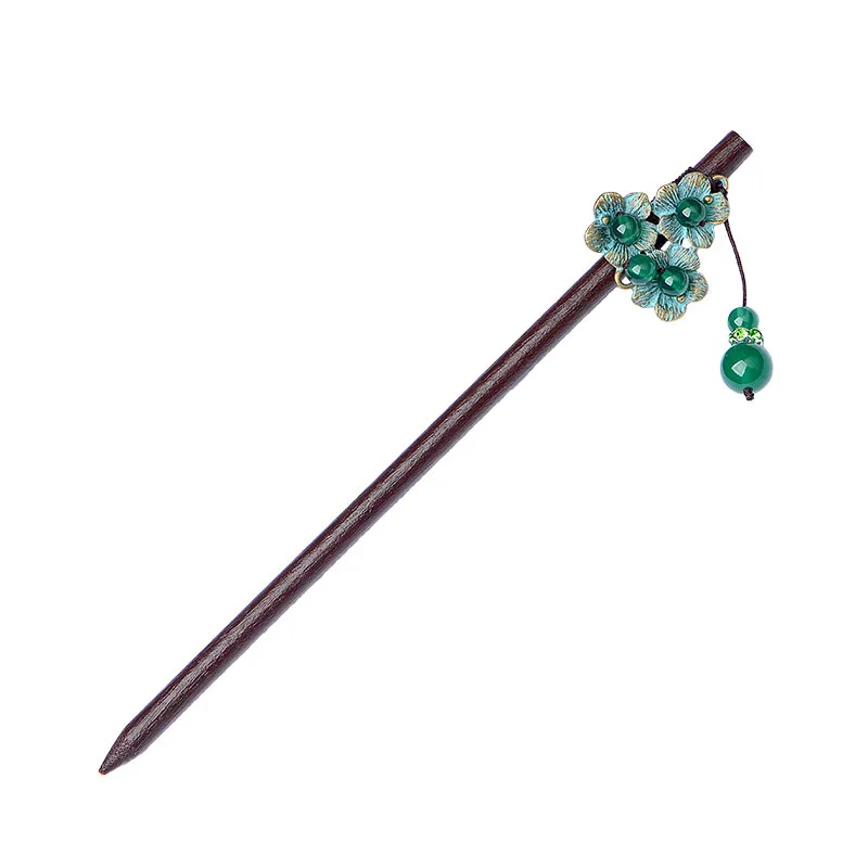 Шпилька для волос с нефритовым камнем и цветами Очаровательная ювелирные