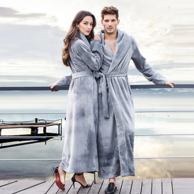 Women and Men Ultra Long Ultra Thick Coral Fleece Flannel Full Length Plus Size Bathrobe Robes Sleepwear Loungewear Nightgown