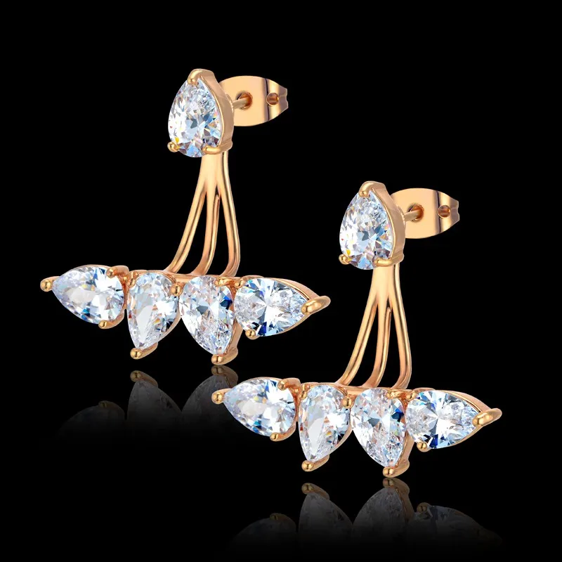 Простые и модные серьги-гвоздики с кристаллами циркония для женщин золотого