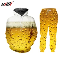 ujwi womenmen yellow jogger pants sweatshirt bar beer foam tracksuit sweatpants hoody creative streewear two piece set