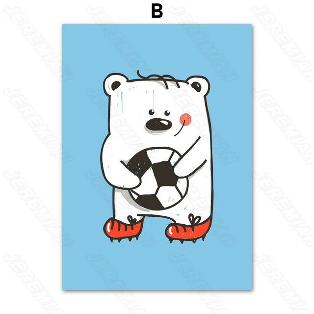 

Sporty Polar Bear Cartoon Poster Nordic Style Waterproof Ink Canvas Print Painting Modern Children's Bedroom Wall Stickers