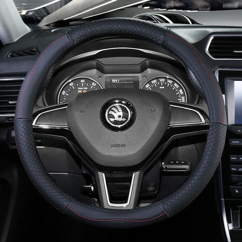 Верхний слой кожаный руль чехлы для skoda Fabia Octavia Scout Rapid Spaceback Superb Kodiaq Karoq Roomster Praktik Yeti