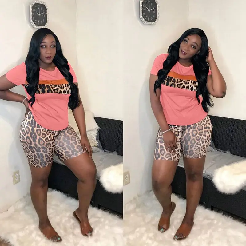 HAOYUAN комплект из двух предметов размера плюс с леопардовым принтом женский