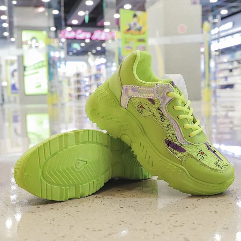 Женские кроссовки на платформе сетчатые шнуровке повседневная весенняя обувь