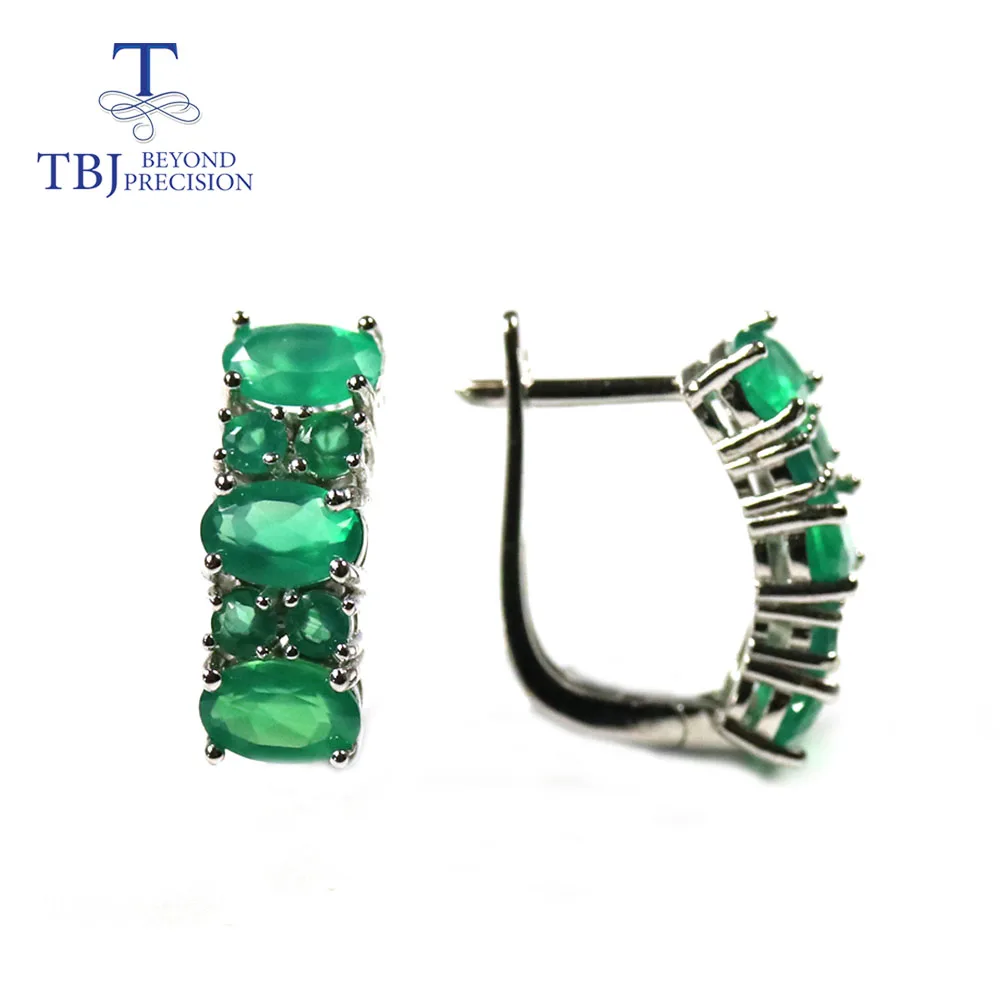 Серьги из серебра 925 пробы с натуральным драгоценным камнем и застежкой зеленого