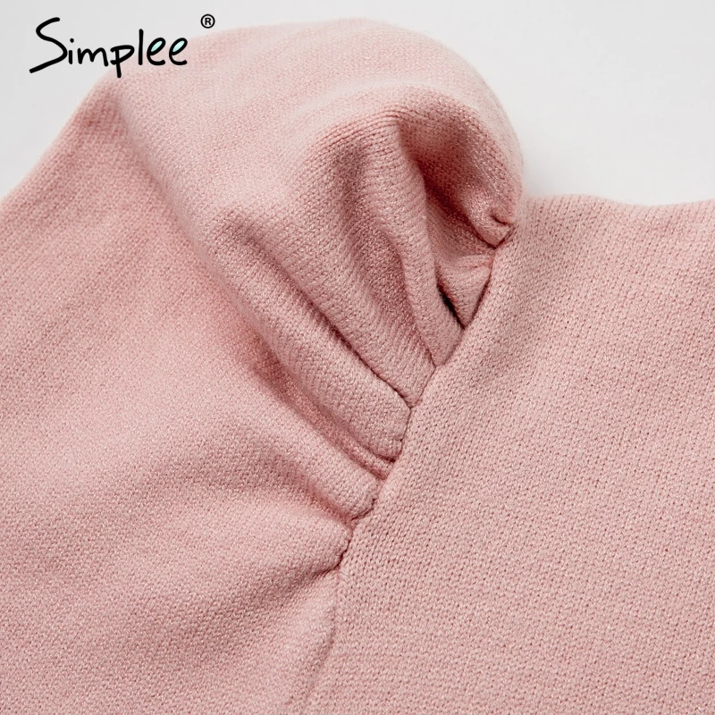 Simplee облегающее зимнее трикотажное женское платье плечо розовое тоника свитер