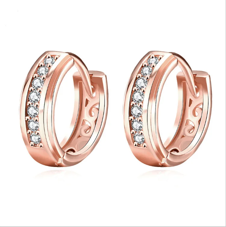 

2021 New Daily Birthday Party Anniversary Gift Rose Gold Hollow Blank Diamond Earrings For Women Simple Fashion Earrings