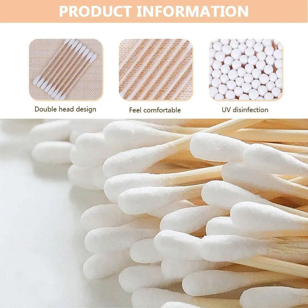 300/100pcs Disposable Wooden Handle Cotton Swab Makeup Supplies Jewelry Clean Double Head Swabs Ear Nose Cleaning Tools - купить по