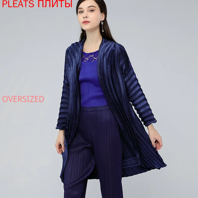 

Pleated Hand Folded High-end Windbreaker Spring and Autumn MIYAKE Temperament Trench Coat Versatile Bat Sleeve Casual Cardigan