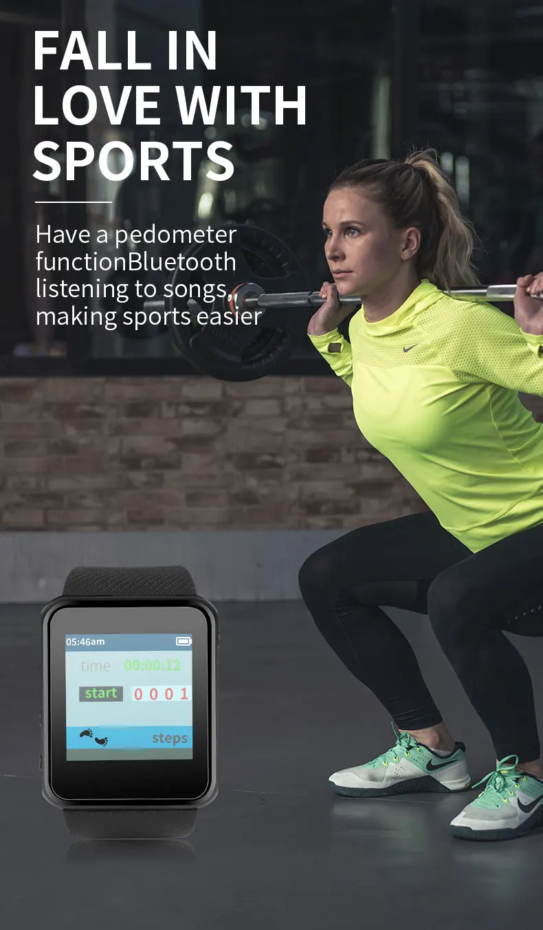 Bluetooth часы mp3 с HiFi звуком сенсорный экран HD цветной экран Портативные умные часы для бега mp3 музыкальный плеер