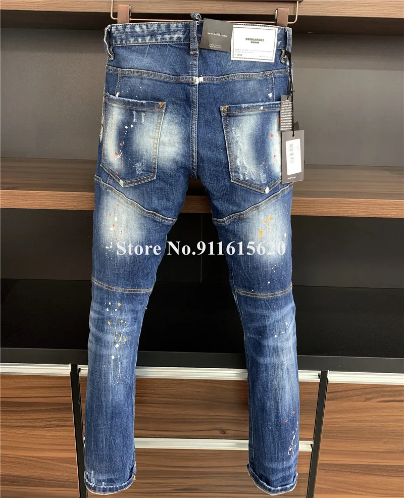 

Dsquared2 Biker Hole Jeans D2 Men Pants DSQ2 Embroidered Trousers A371