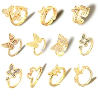 butterfly open ring adjustable rhinestone zircon butterfly insect index finger ring fashion couple ring for woman girl
