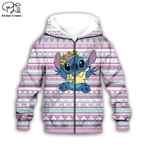 Kids zip hoodies Одежда для мальчиков и девочек с рисунком аниме kawaii Lilo Stitch, детские толстовки с мультипликационным принтом, толстовка на молнии, футболка, шорты, штаны, Детский комплект в стиле бохо - Цвет: Kids zip hoodies