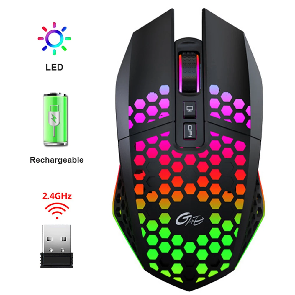 

Беспроводная игровая мышь, 2,4 ГГц, RGB подсветка, 8 клавиш, мышь для ноутбука, 800/1200/1600 DPI, Регулируемая эргономичная компьютерная мышь для ноутб...