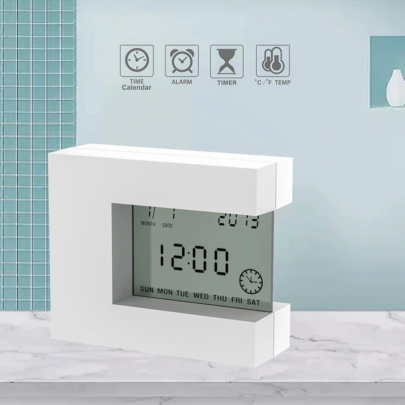 

Simple LCD Calendar Alarm Clock Built-in Temperature Rotation Sensor Perpetual Calendar for Home Bedroom Office