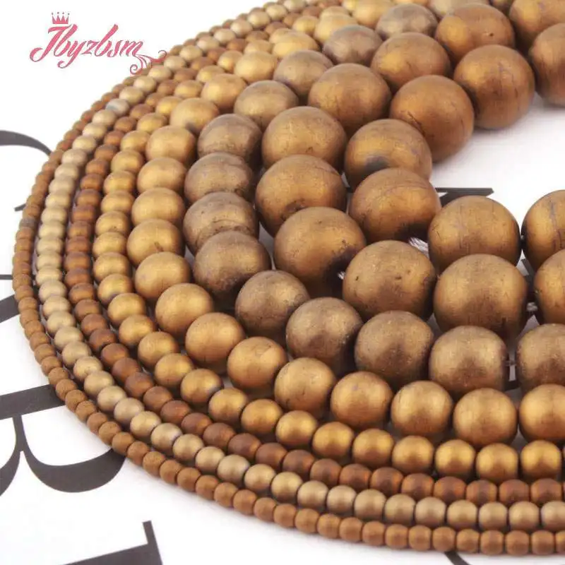 

Natural Gold Hematite Frosted Round Beads 2/3/4/6/8/10MM Stone Beads Loose For DIY Necklace Bracelet Jewelry Making Strand 15"