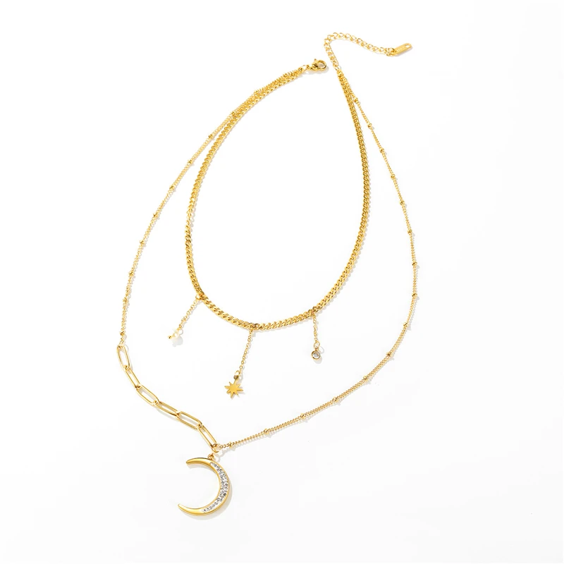 

2021 Trend Female Chain Length 380mm Fashion Stainless Steel Necklace For Women Golden Starry Crescent Collarbone Jewelry TX1697